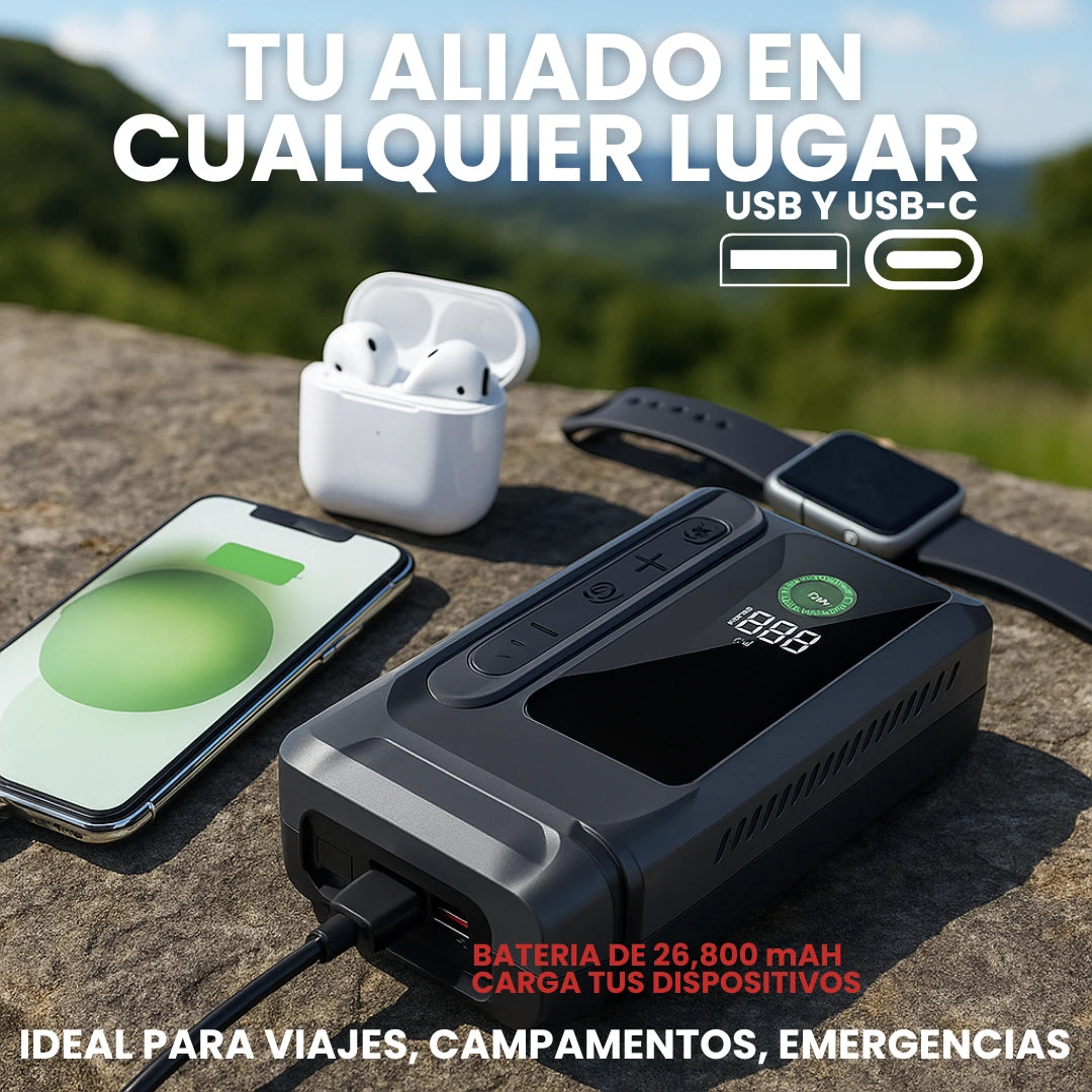 Arrancador Inflador Multifunción, Equipo de Emergencia 4 en 1
