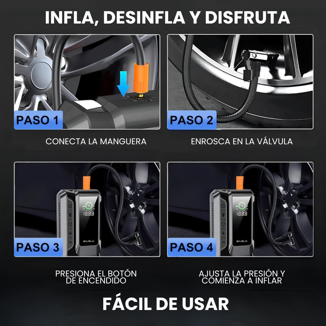 Arrancador Inflador Multifunción, Equipo de Emergencia 4 en 1