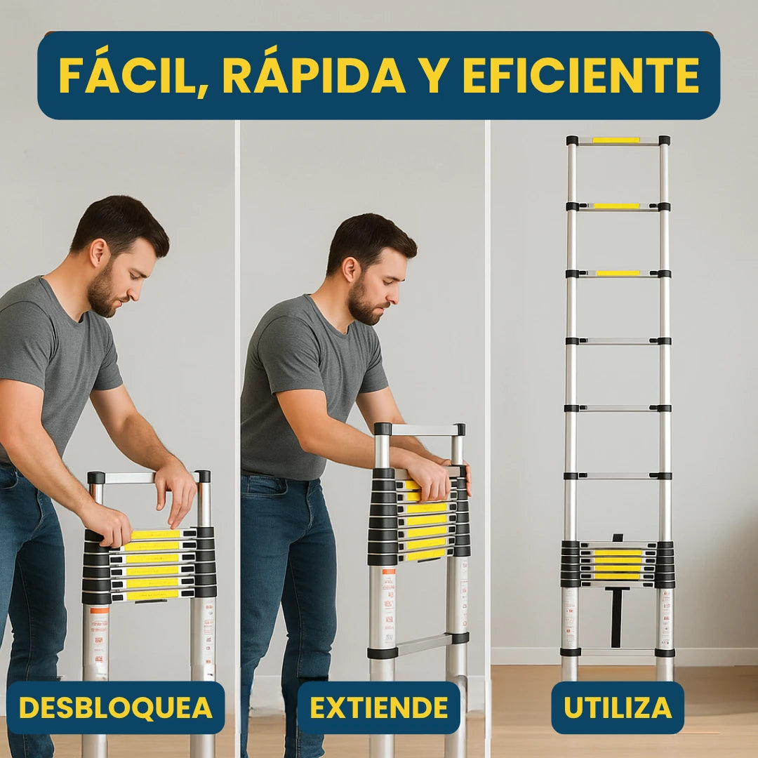 Escalera Telescópica Plegable Ligera de Aluminio 4 Metros (5 Años Garantía)