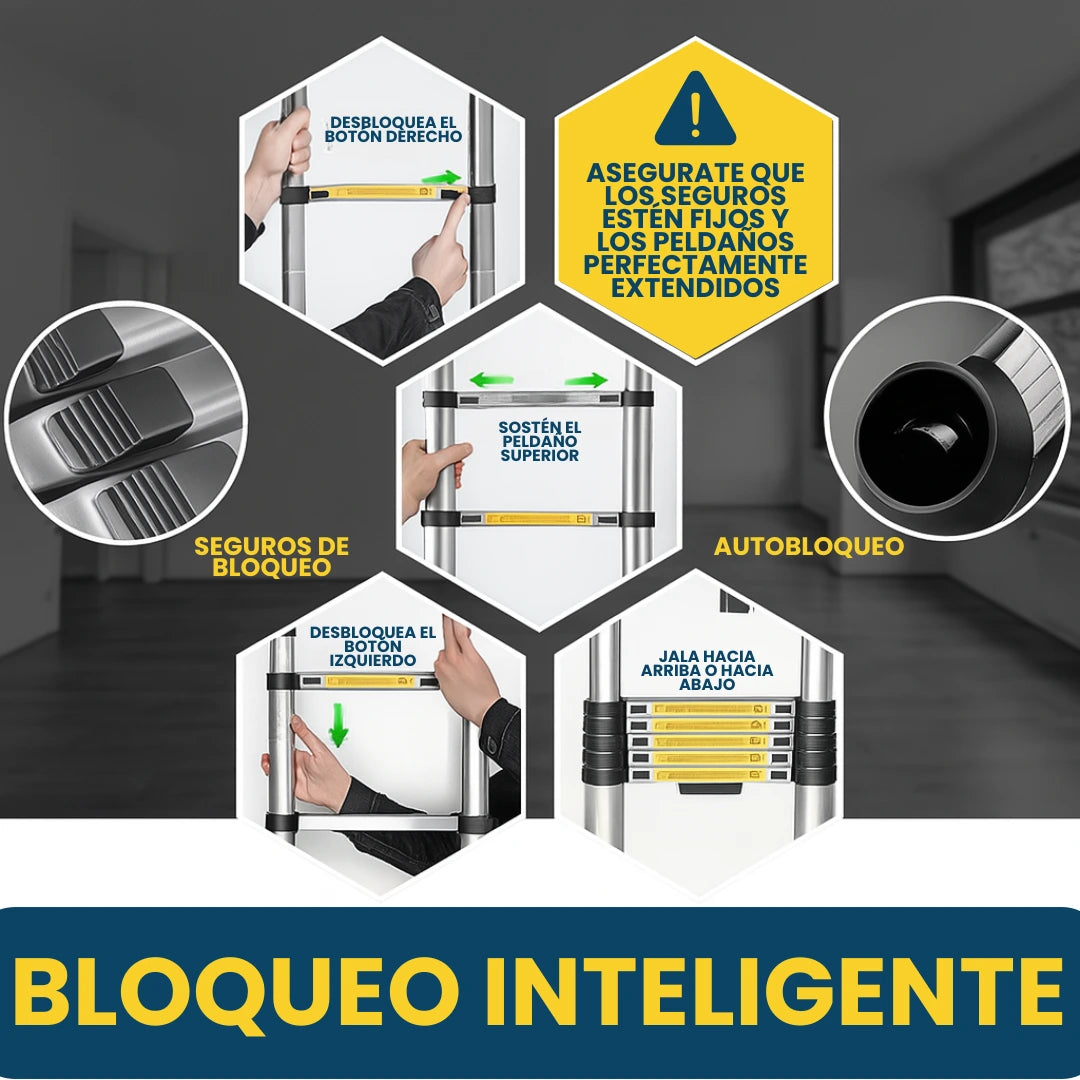 Escalera Telescópica Plegable Ligera de Aluminio hasta 4 Metros (5 Años Garantía)
