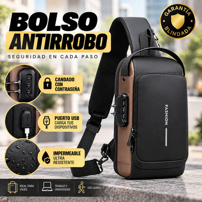 Mochila Antirrobo Cruzada Impermeable con Bloqueo y Puerto USB Adiós Miedo que te Roben