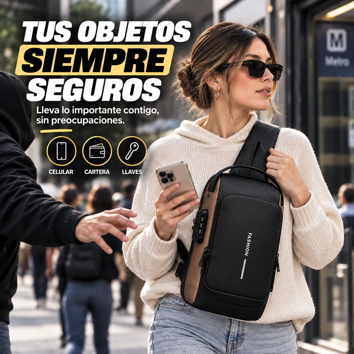 Mochila Antirrobo Cruzada Impermeable con Bloqueo y Puerto USB Adiós Miedo que te Roben
