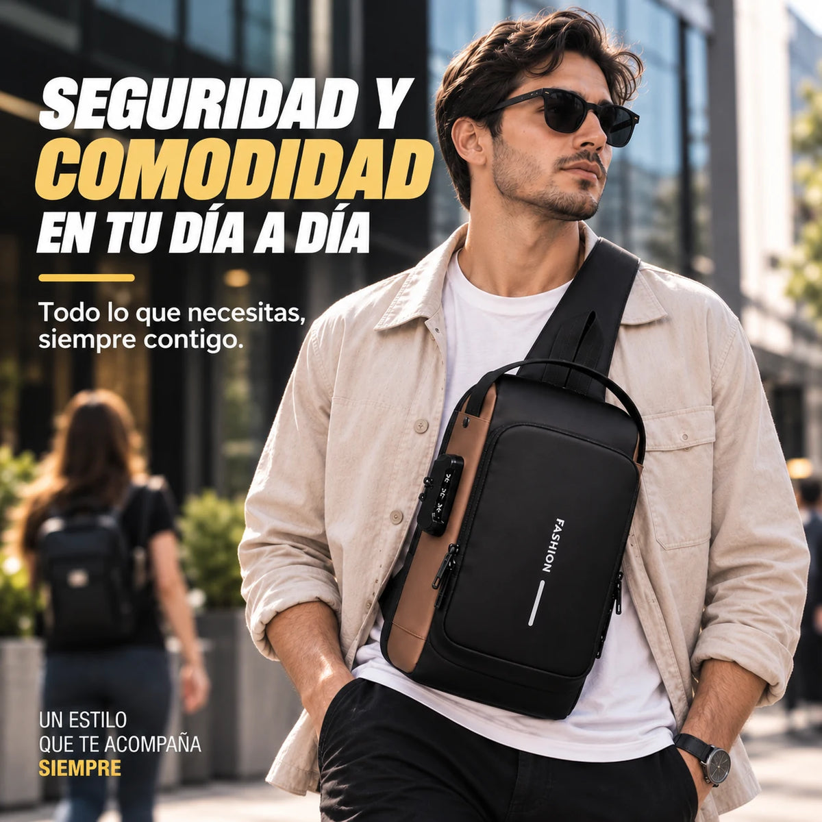 Mochila Antirrobo Cruzada Impermeable con Bloqueo y Puerto USB Adiós Miedo que te Roben