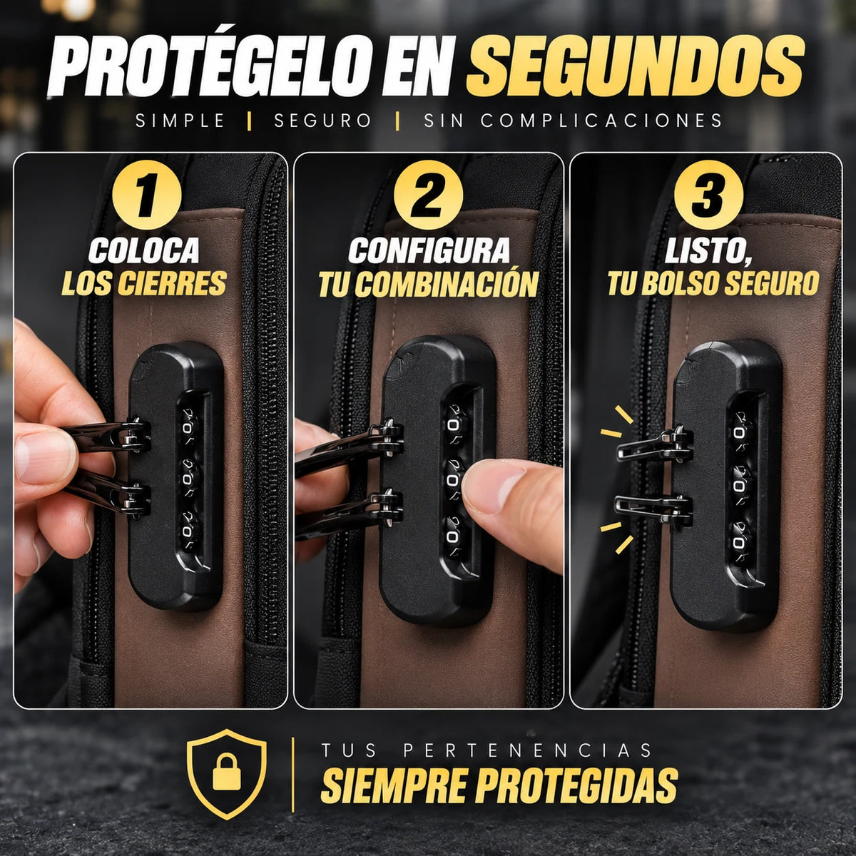 Mochila Antirrobo Cruzada Impermeable con Bloqueo y Puerto USB Adiós Miedo que te Roben