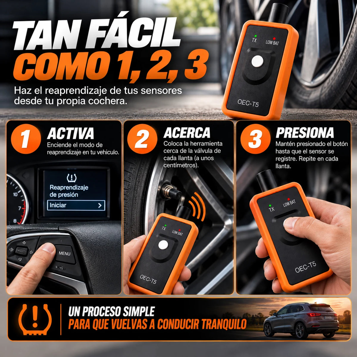Calibrador Programador de Sensores TPMS EL-50448 — Reset de Presión de Llantas en Segundos