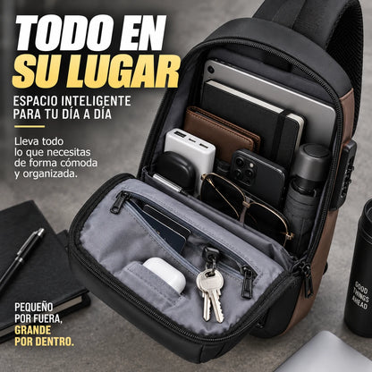 Mochila Antirrobo Cruzada Impermeable con Bloqueo y Puerto USB Adiós Miedo que te Roben
