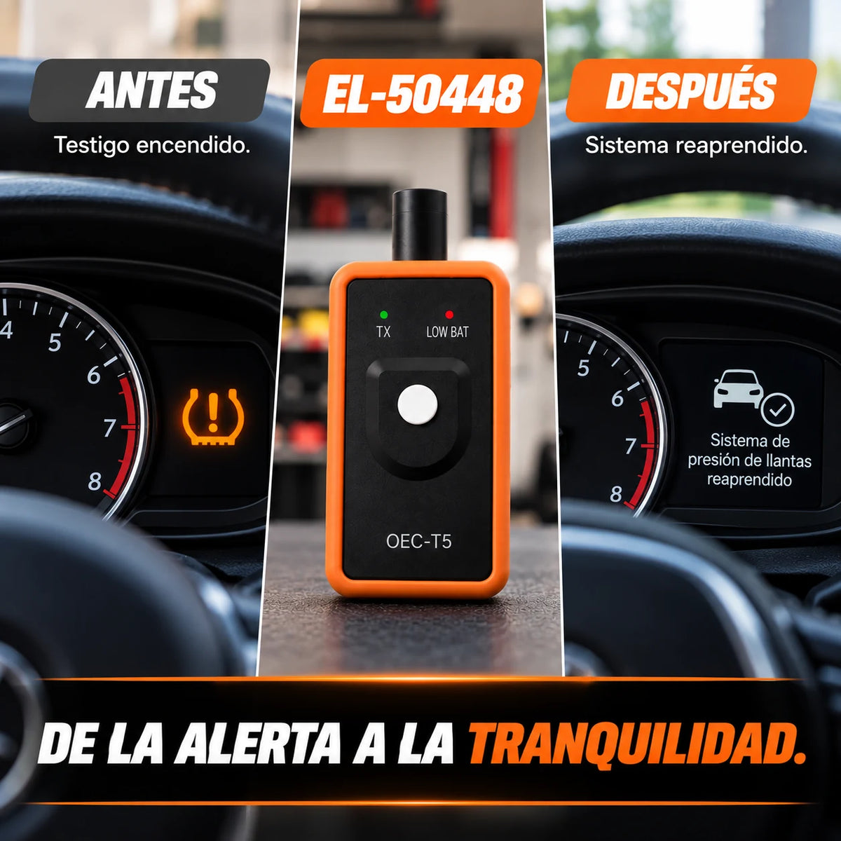 Calibrador Programador de Sensores TPMS EL-50448 — Reset de Presión de Llantas en Segundos