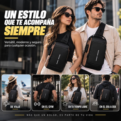 Mochila Antirrobo Cruzada Impermeable con Bloqueo y Puerto USB Adiós Miedo que te Roben