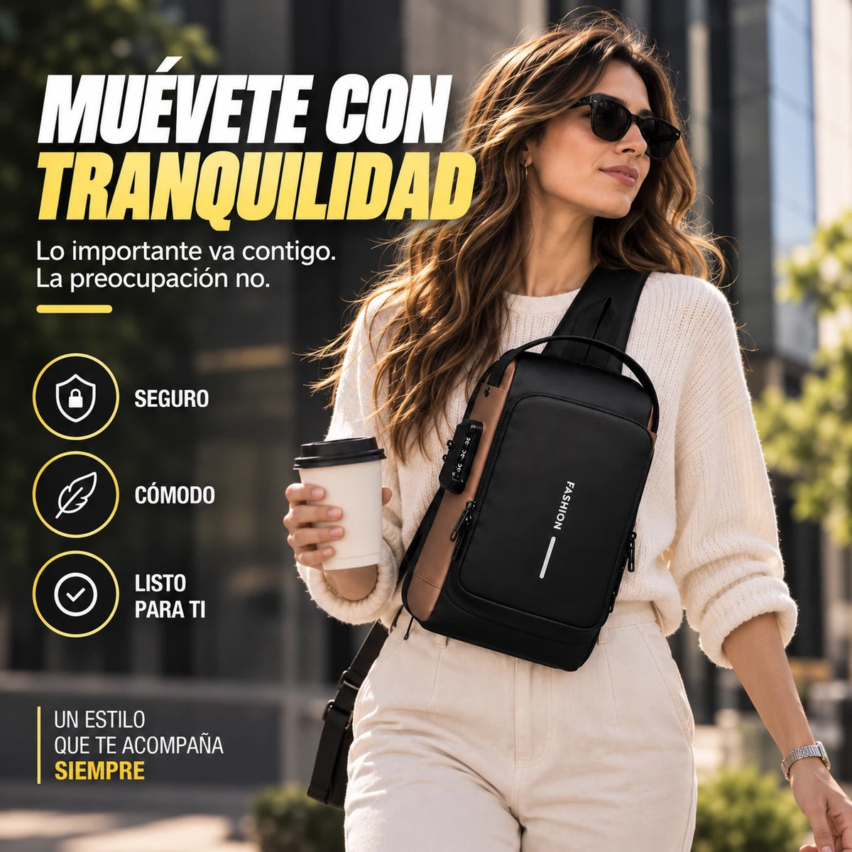 Mochila Antirrobo Cruzada Impermeable con Bloqueo y Puerto USB Adiós Miedo que te Roben