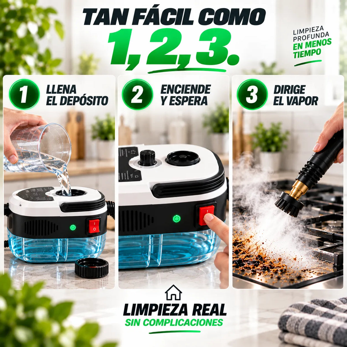 Limpiador a Vapor Alta Presión y Temperatura Portátil 2500W