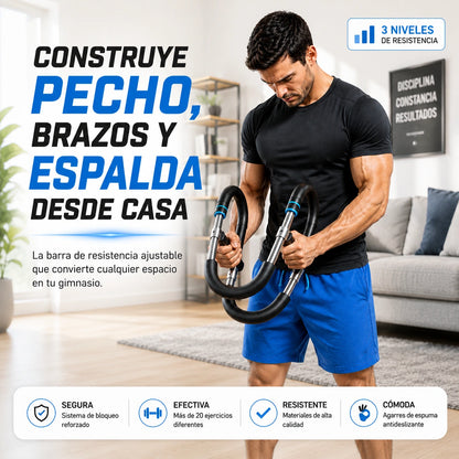 Ejercitador de Brazos, Pecho, Espalda con Resistencia Ajustable Entrenamiento Portátil
