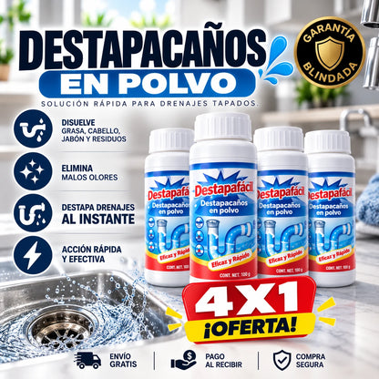 🎁4x1 Destapacaños en Polvo Exprés Potente (Paga 1, Recibe 4)