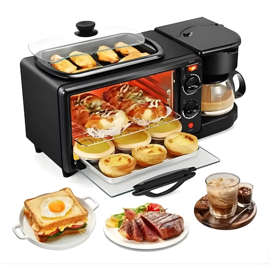 Estación de Desayuno 3 en 1: Cafetera, Horno Tostador y Parrilla