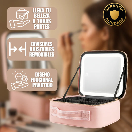 Cosmetiquera Portátil Espejo LED Maquillaje Perfecto y Organizado
