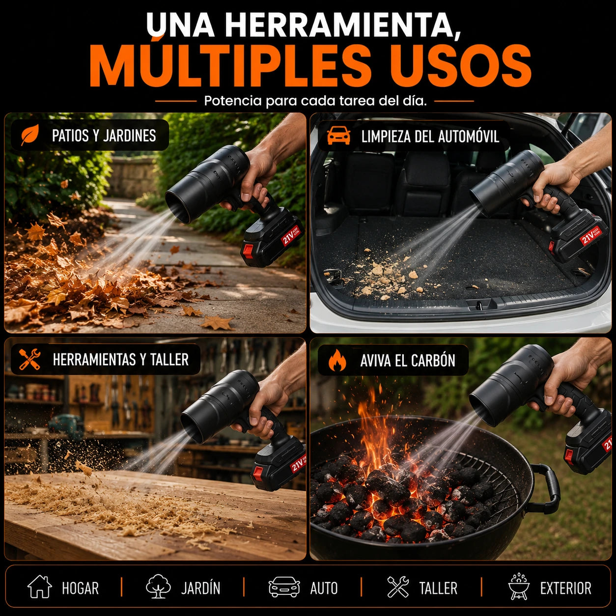 Soplador Turbo Inalámbrico Recargable para Limpieza y Secado Rápido