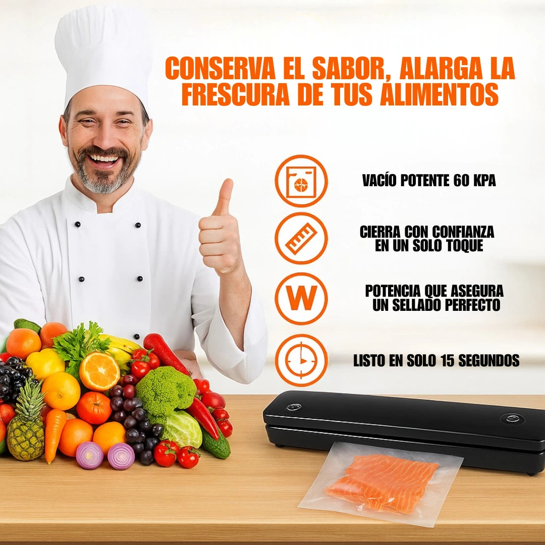 Selladora de Alimentos al Vacío (10 Bolsas Reutilizables Gratis🎁)