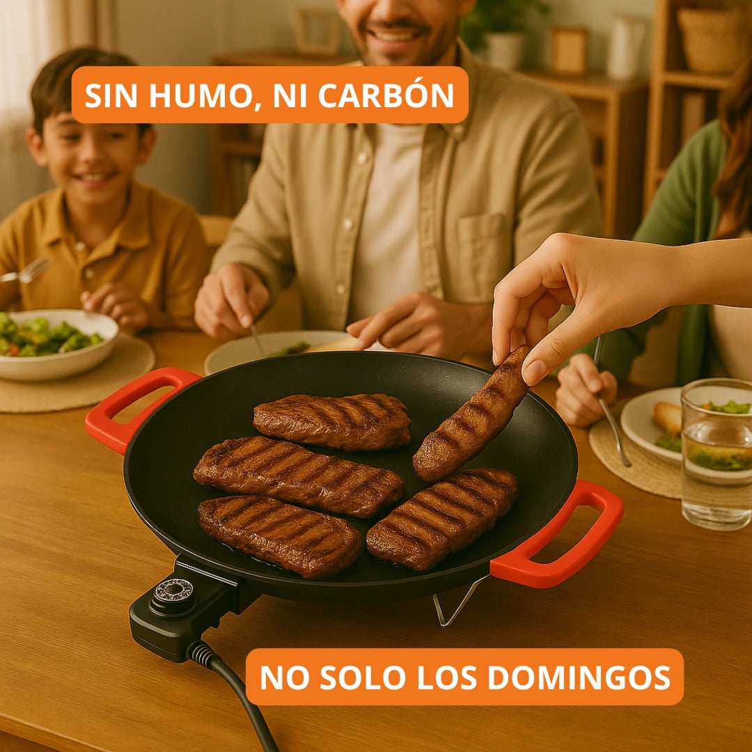 Plancha Eléctrica Estilo Coreano con Sartén Antiadherente Premium - Recetario Digital GRATIS🎁