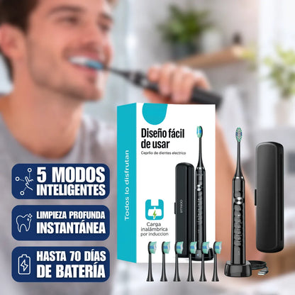 Cepillo Eléctrico Dental Recargable Portátil con 6 Cabezales y Estuche