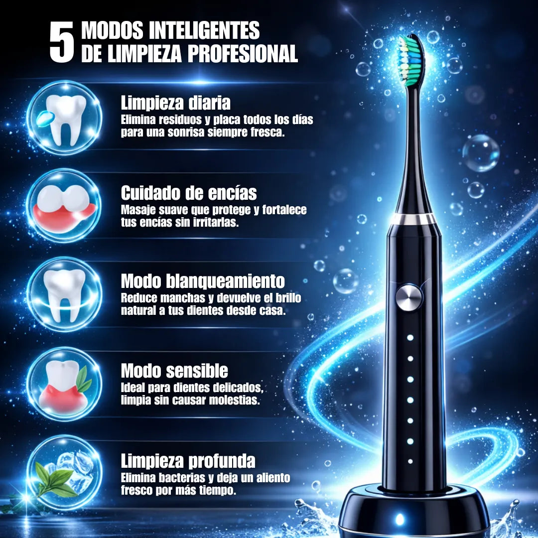 Cepillo Eléctrico Dental Recargable Portátil con 6 Cabezales y Estuche