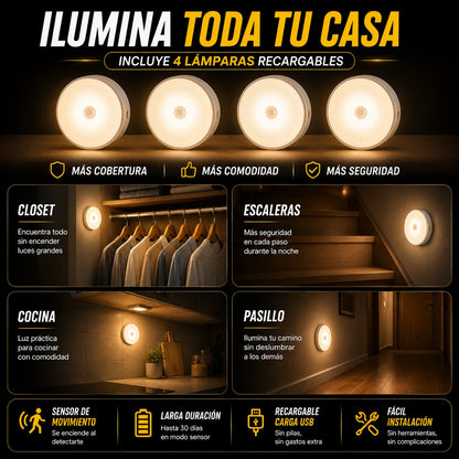 🎁4x1 Luz Led Recargable con Sensor Movimiento (Paga 1, Recibe 4)