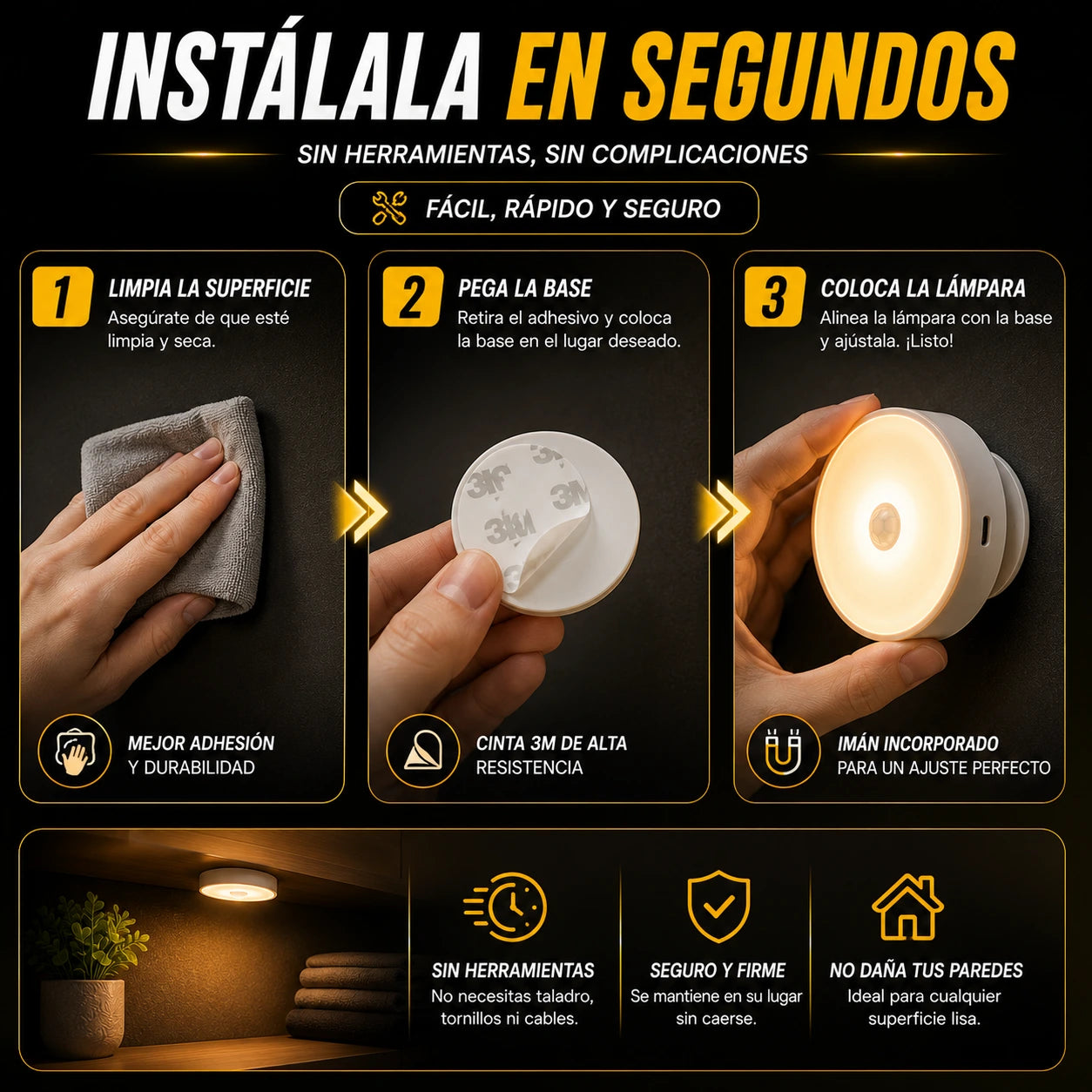 🎁4x1 Luz Led Recargable con Sensor Movimiento (Paga 1, Recibe 4)