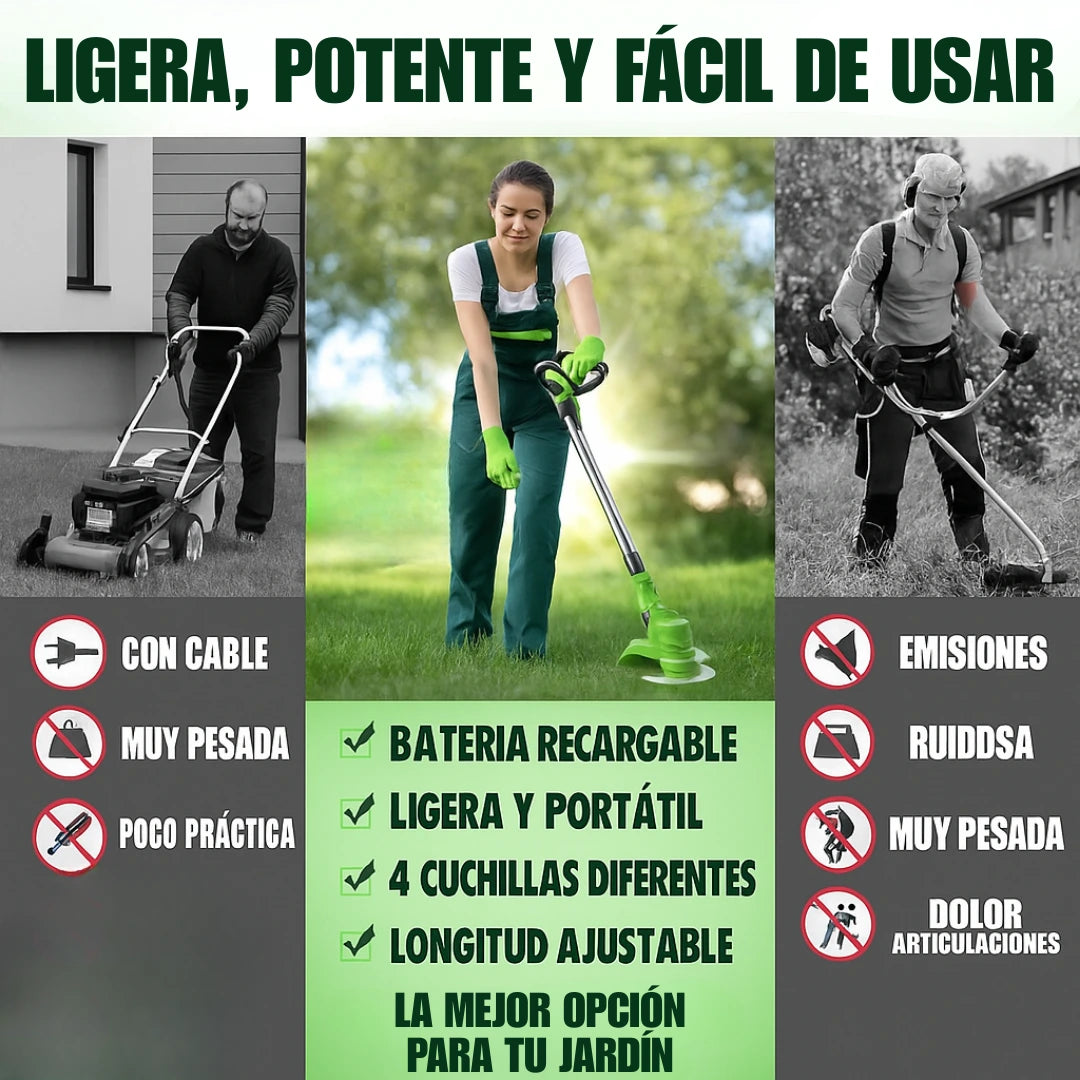 Cortadora de Pasto Inalámbrica Potente y Profesional (2 Baterías de Regalo🎁)