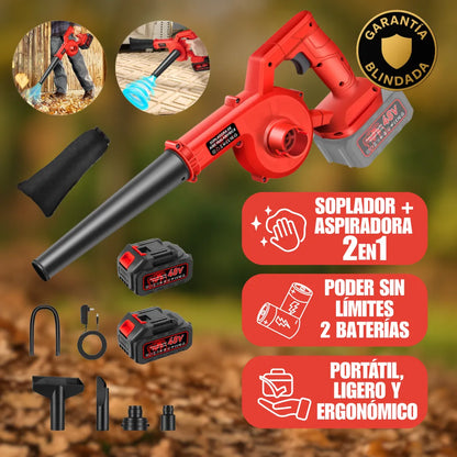 Sopladora Aspiradora Inalámbrica 4 en 1, 850W con 2 Baterías para Jardín, Patio y Coche