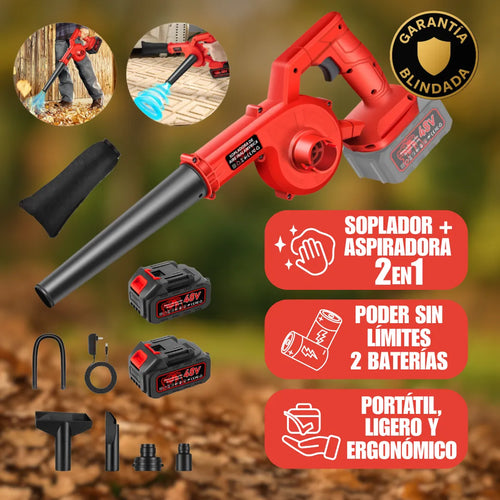 Sopladora Aspiradora Inalámbrica 4 en 1, 850W con 2 Baterías para Jardín, Patio y Coche