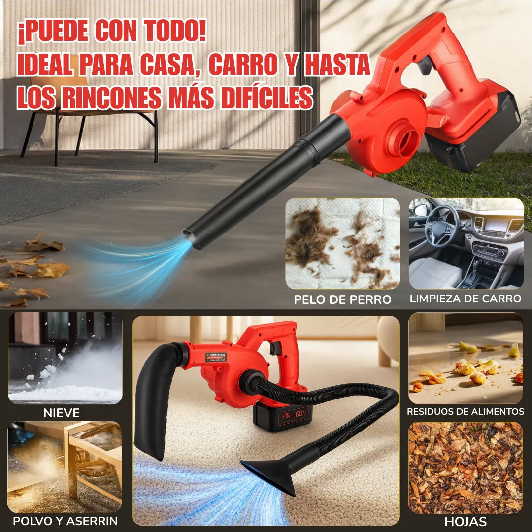 Sopladora Aspiradora Inalámbrica 4 en 1, 850W con 2 Baterías para Jardín, Patio y Coche