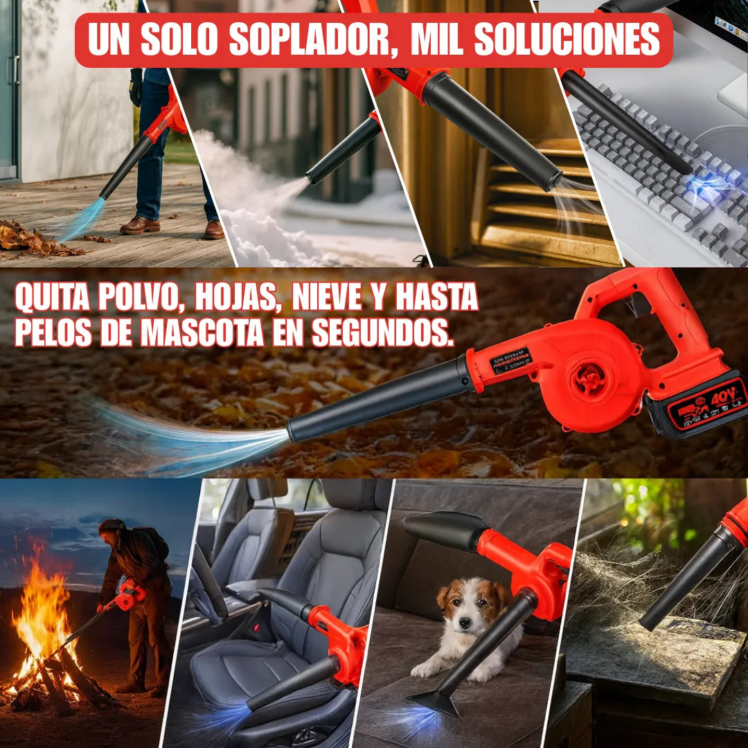 Sopladora Aspiradora Inalámbrica 4 en 1, 850W con 2 Baterías para Jardín, Patio y Coche