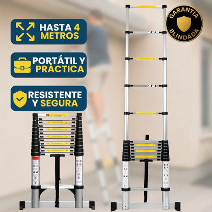 Escalera Telescópica Plegable Ligera de Aluminio hasta 4 Metros (5 Años Garantía)