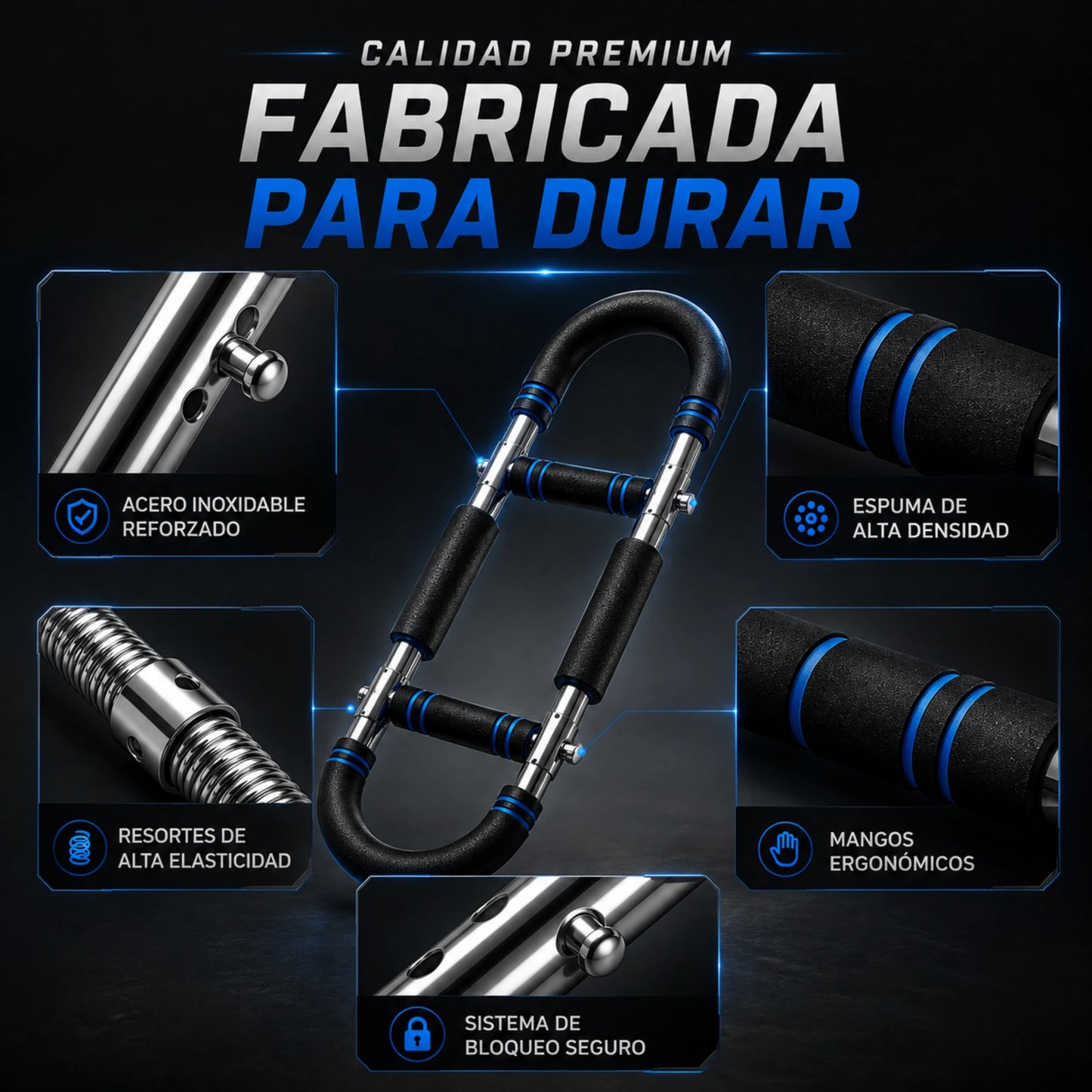 Ejercitador de Brazos, Pecho, Espalda con Resistencia Ajustable Entrenamiento Portátil