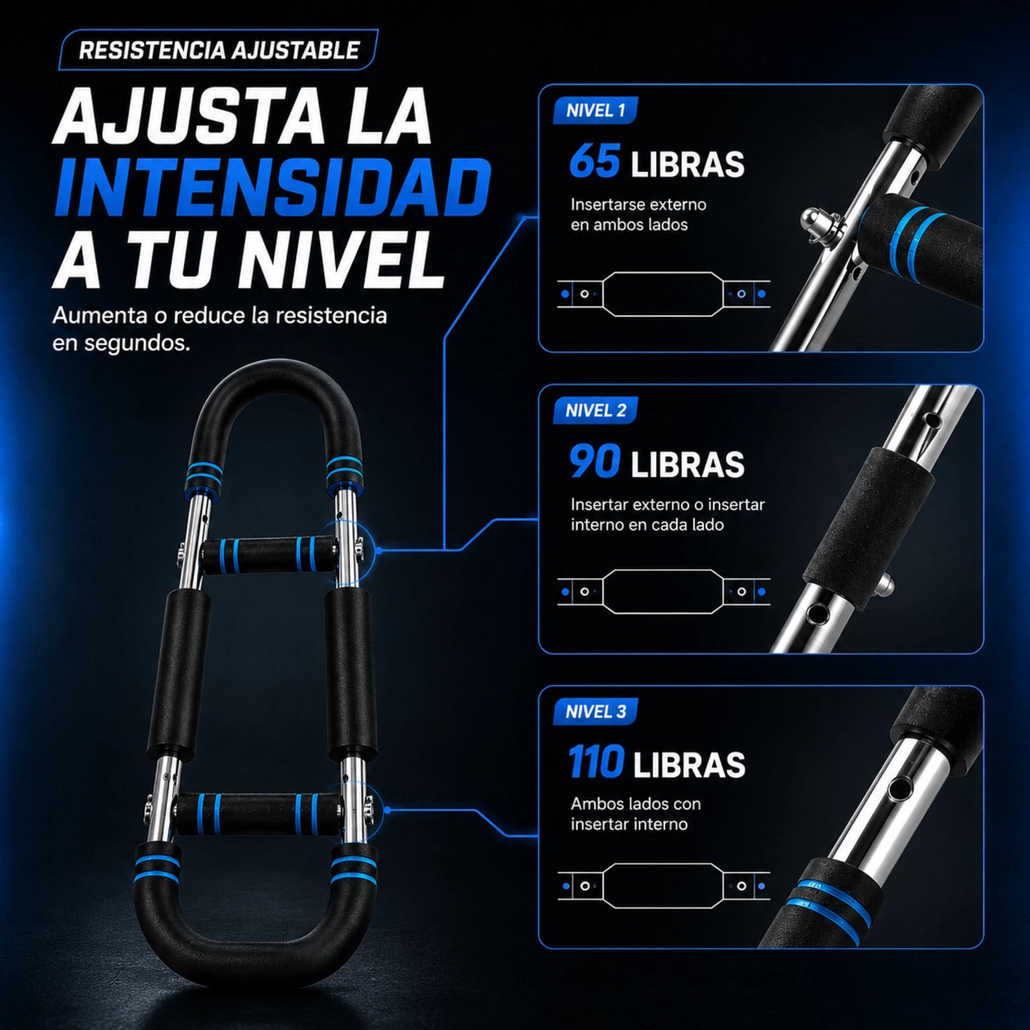 Ejercitador de Brazos, Pecho, Espalda con Resistencia Ajustable Entrenamiento Portátil