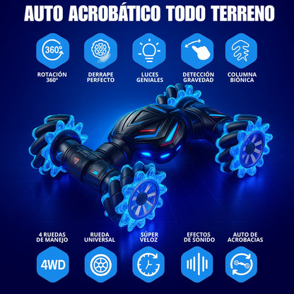 Auto Acrobático RC Inteligente con Sensor de Movimiento y Efectos LED, Azul