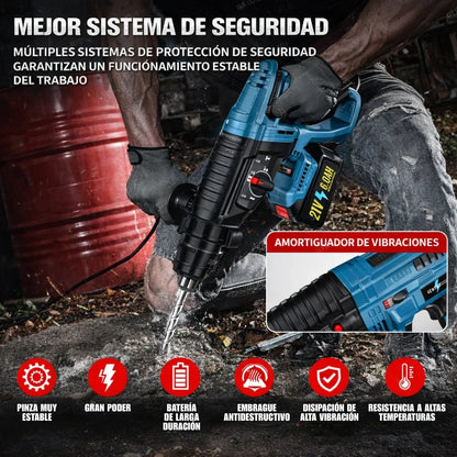 Rotomartillo Profesional Inalámbrico Taladro Cincel Alta Potencia para Concreto (2 Baterías)