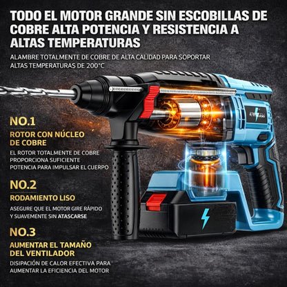 Rotomartillo Profesional Inalámbrico Taladro Cincel Alta Potencia para Concreto (2 Baterías)