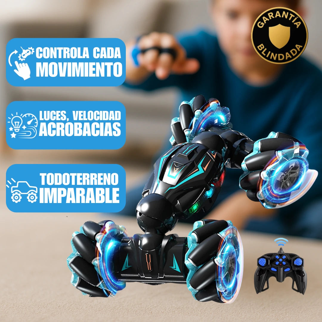 Auto Acrobático RC Inteligente con Sensor de Movimiento y Efectos LED, Azul