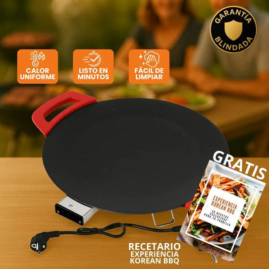 Plancha Eléctrica Estilo Coreano con Sartén Antiadherente Premium - Recetario Digital GRATIS🎁