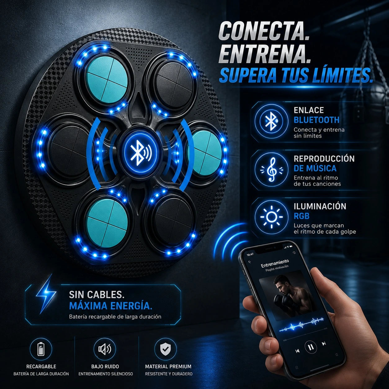 Máquina de Boxeo Electrónica de Pared Entrenamiento Interactivo con Luces LED