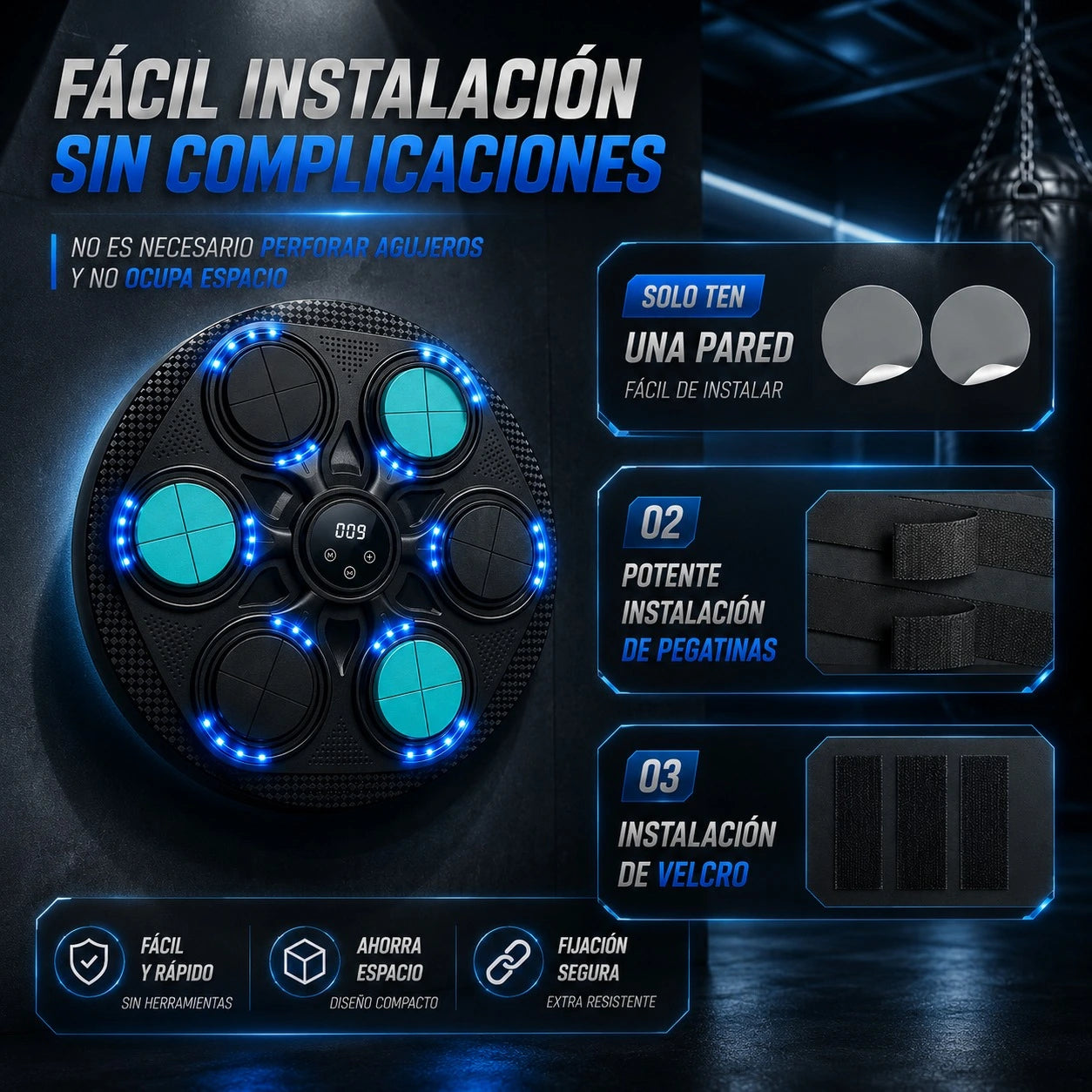 Máquina de Boxeo Electrónica de Pared Entrenamiento Interactivo con Luces LED