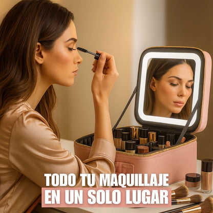 Cosmetiquera Portátil Espejo LED Maquillaje Perfecto y Organizado