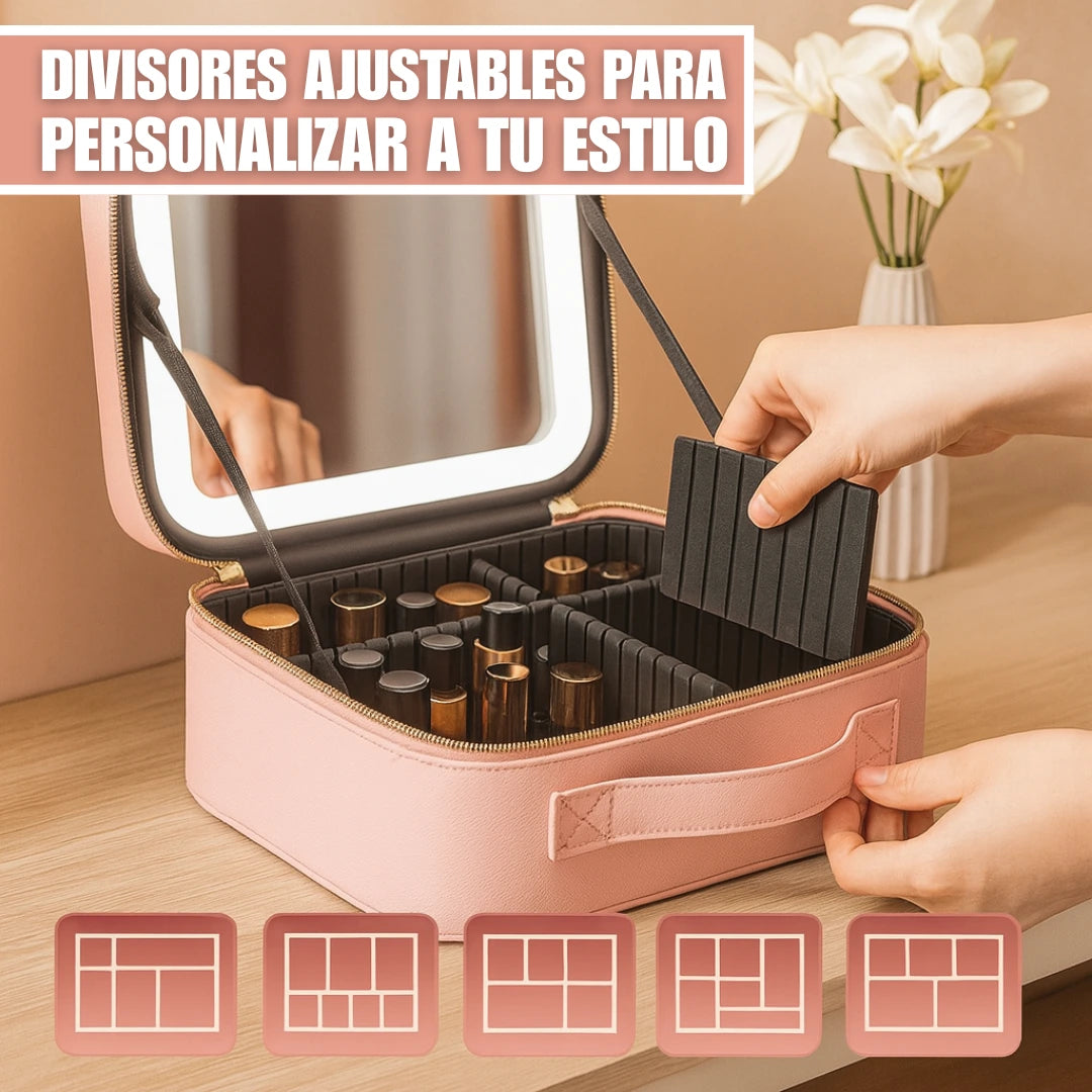 Cosmetiquera Portátil Espejo LED Maquillaje Perfecto y Organizado