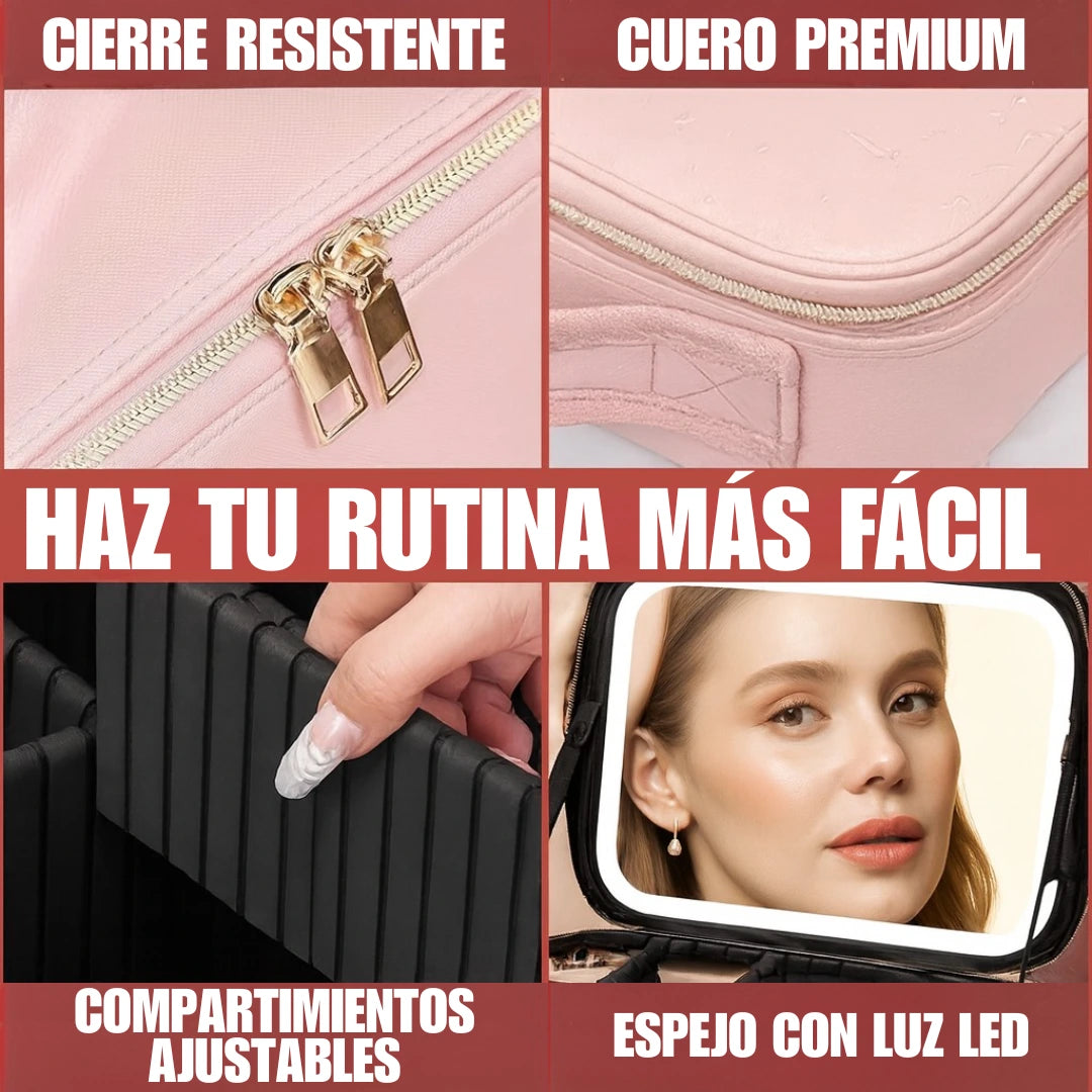 Cosmetiquera Portátil Espejo LED Maquillaje Perfecto y Organizado