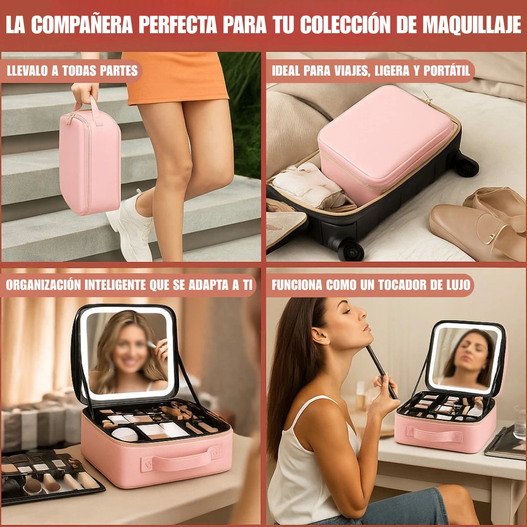 Cosmetiquera Portátil Espejo LED Maquillaje Perfecto y Organizado